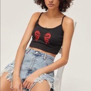 urban outfitters embroidered dragon cropped tank